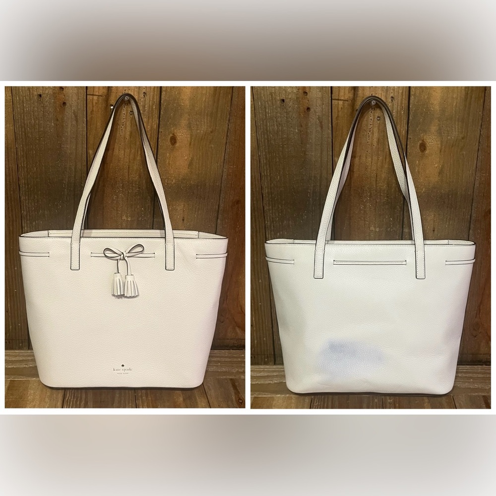 Kate Spade. Set of 2: White Leather Hayes Tote and Pink Nylon Elise Tote. - Picture 3 of 16